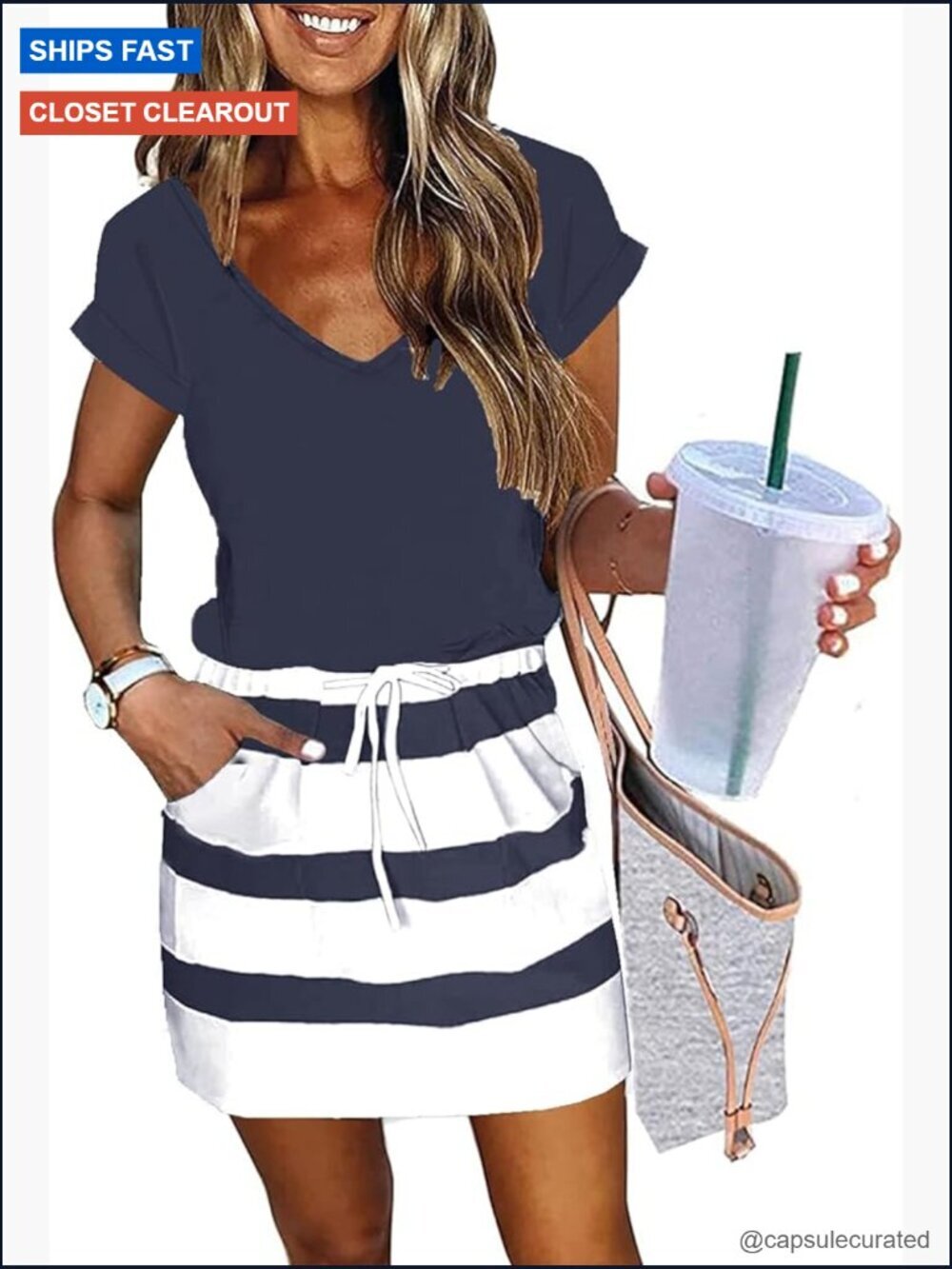 Sleeveless V Neck Tie Front Mini Dress with Pockets